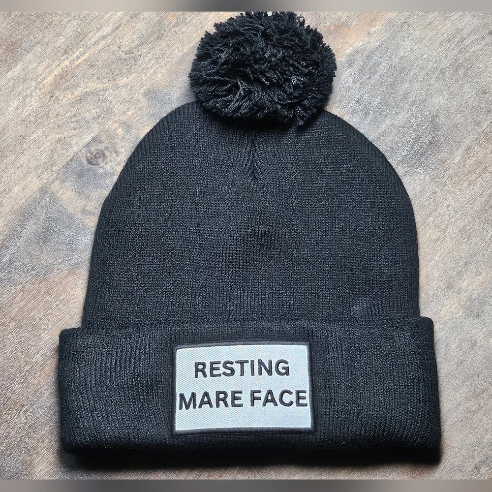 NWT Black Soft Knit Beanie With Embroidered Patch